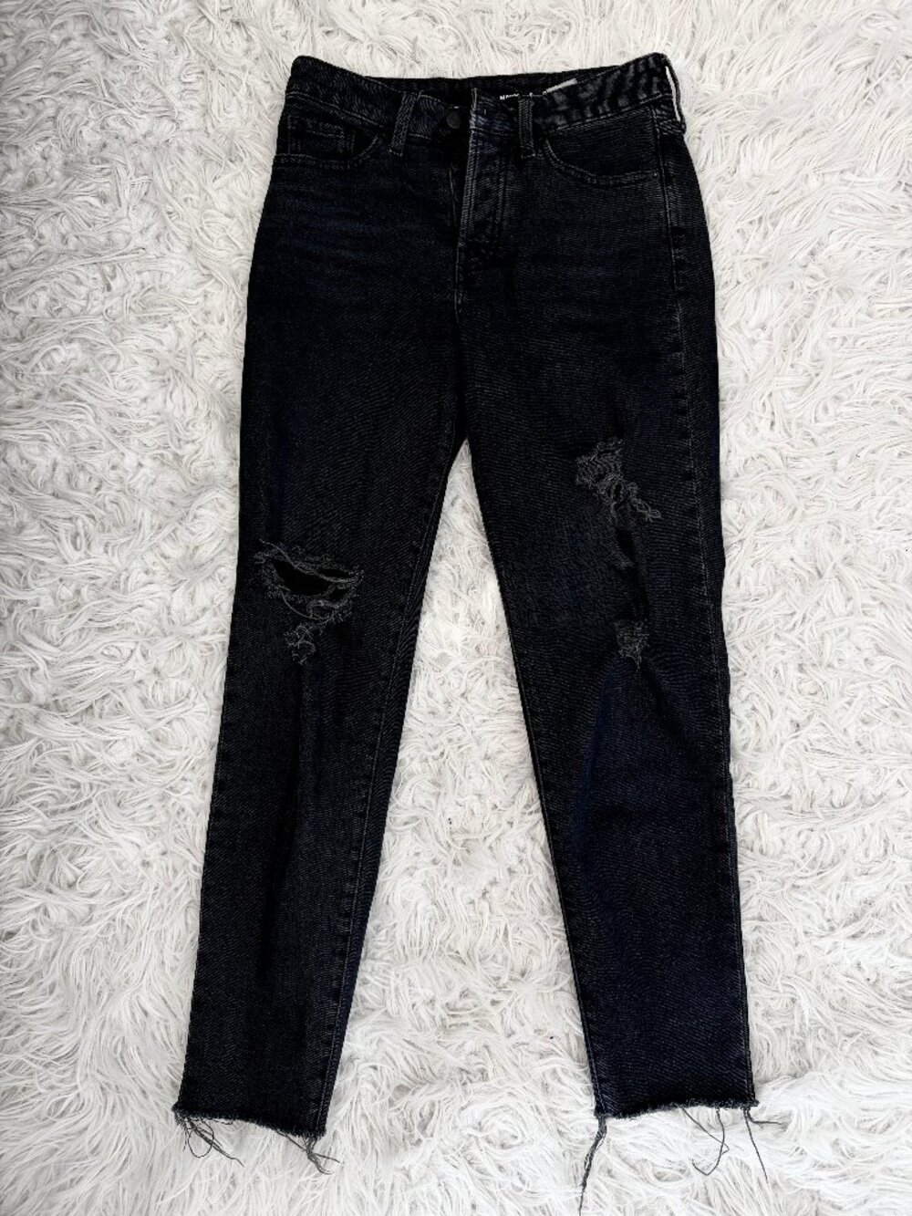 Old Navy Black Distressed Straight-Leg Mom Skinny Jeans